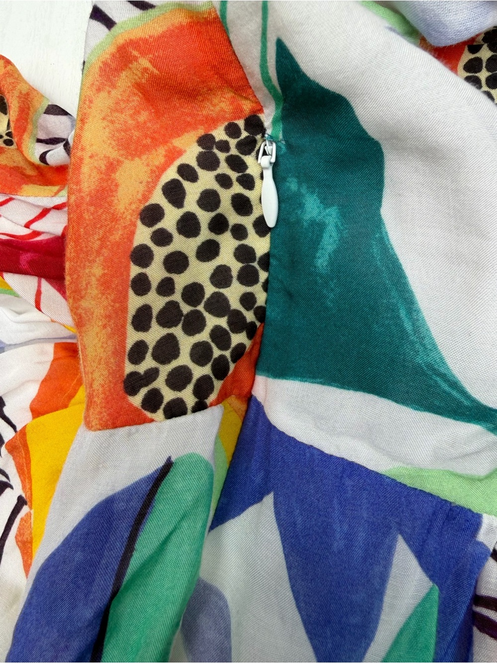 Oliphant SML Tropical Fruit Print Ruffle V Neck Maxi Dress Resort Boho Vacation - Picture 6 of 8